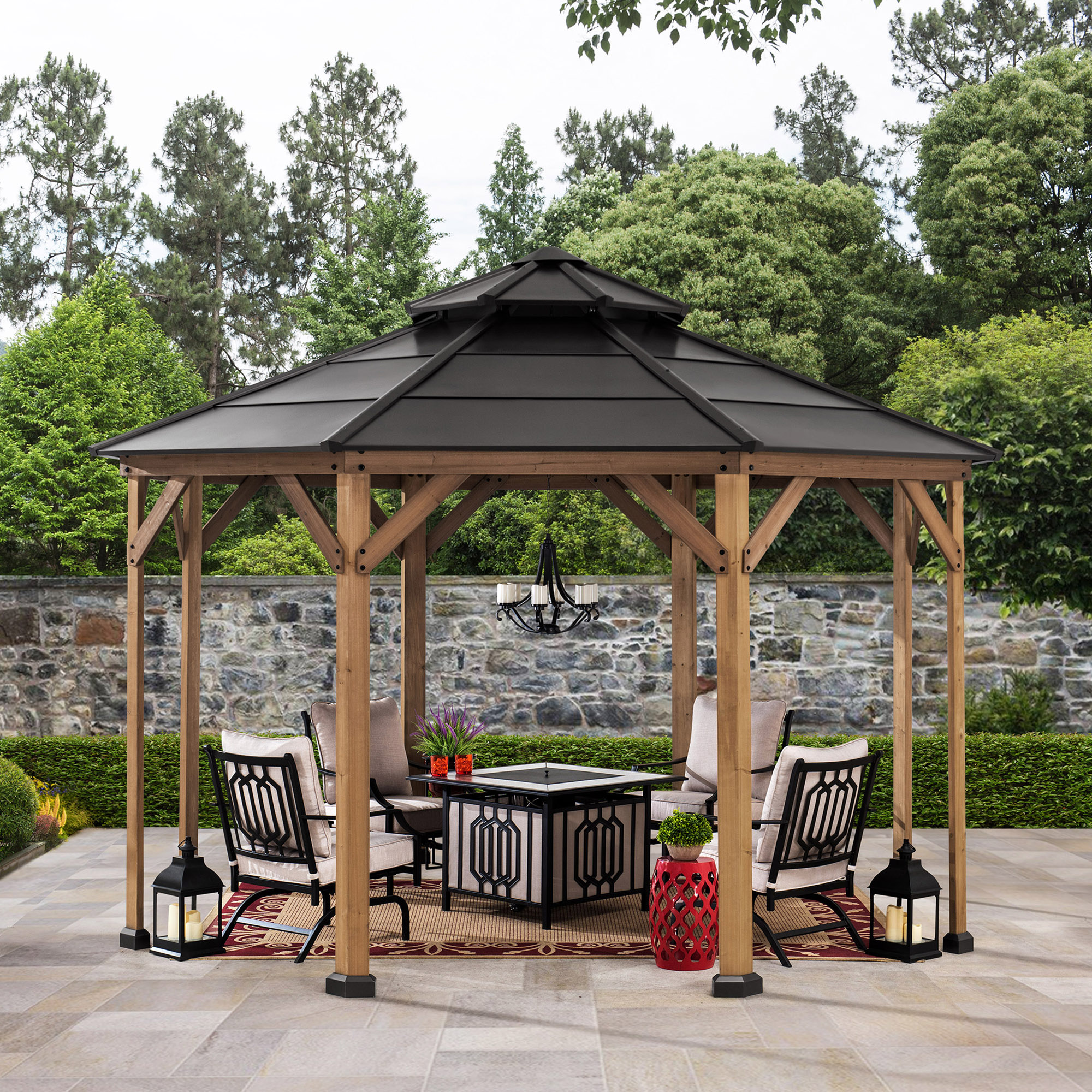 Click to view product details and reviews for Sunjoy Eggi 4x4m Cedar Framed Octagon Gazebo With Black Steel 2 Tier Hardtop Roof Sunjoy Eggi 4x4m Cedar Framed Octagon Gazebo.