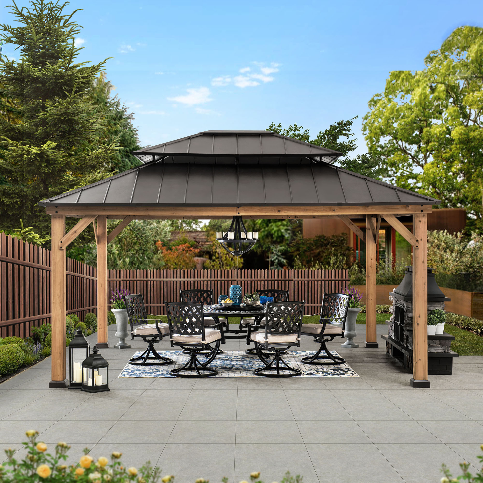 Click to view product details and reviews for Sunjoy Osser 4x45m Cedar Framed Gazebo With Steel Hardtop Sunjoy Osser 4x45m Cedar Framed Gazebo.