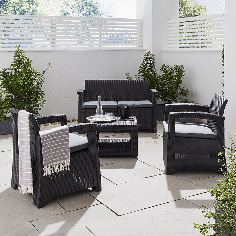 4 Seater Rattan Effect Sofa Set With Coffee Table Graphite