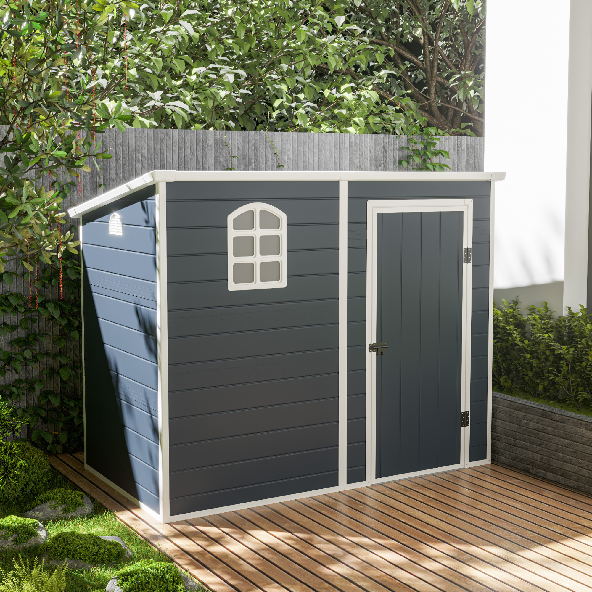 Jasmine 8x5ft Plastic Pent Shed with Foundation Kit - 8x5ft Plastic Pent Shed Light Grey