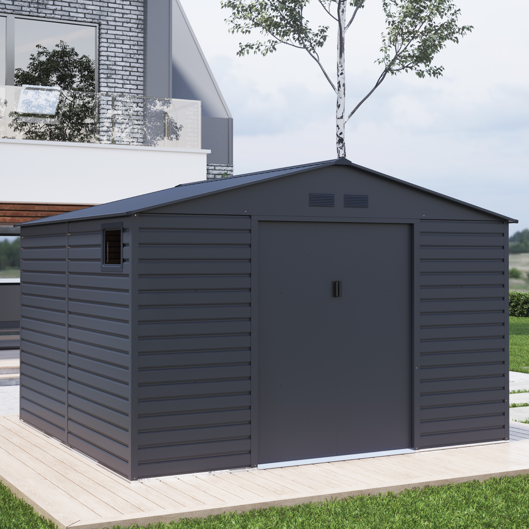 BillyOh Upton Apex Metal Shed - 11x10.5ft Grey