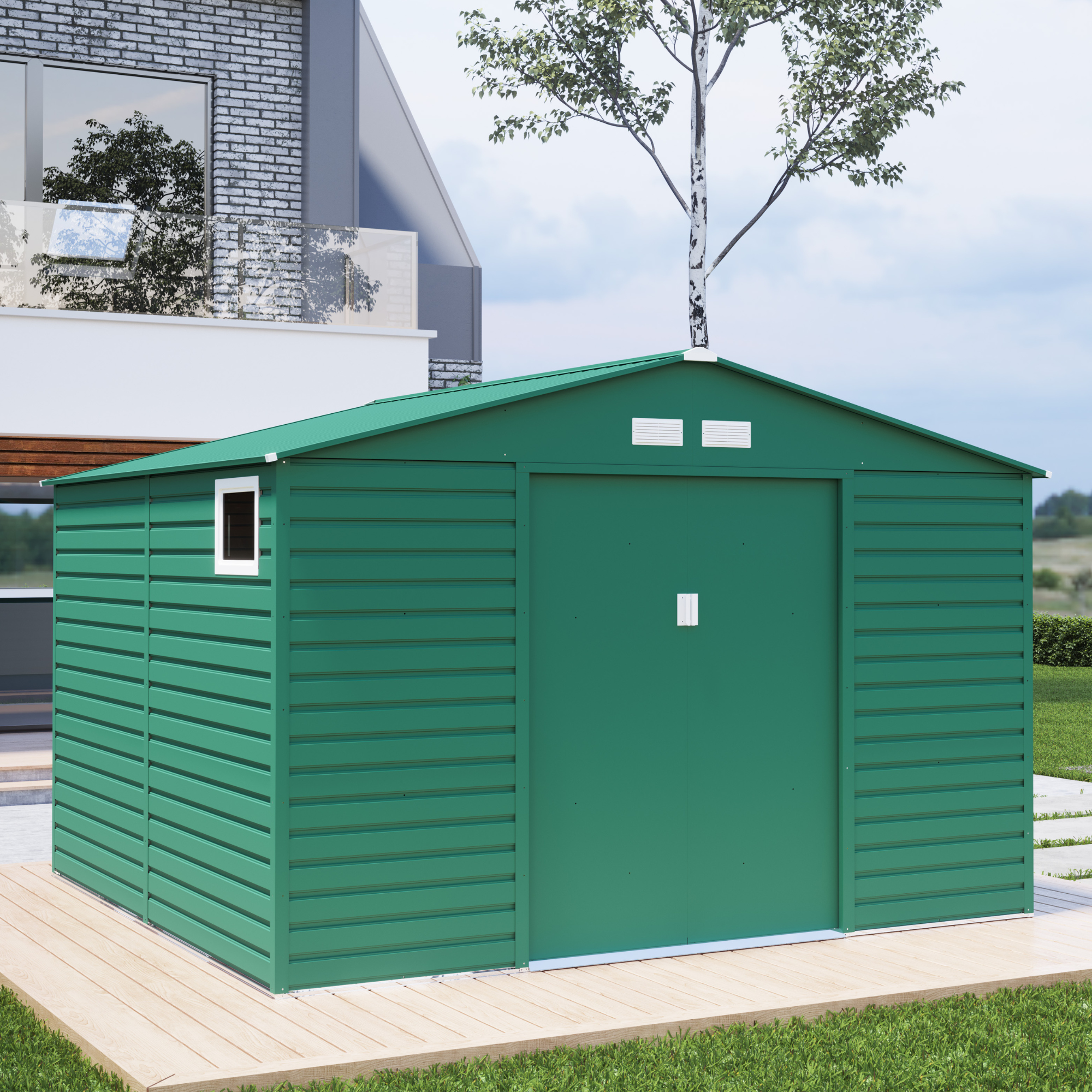 BillyOh Upton Apex Metal Shed - 11x10.5ft Green