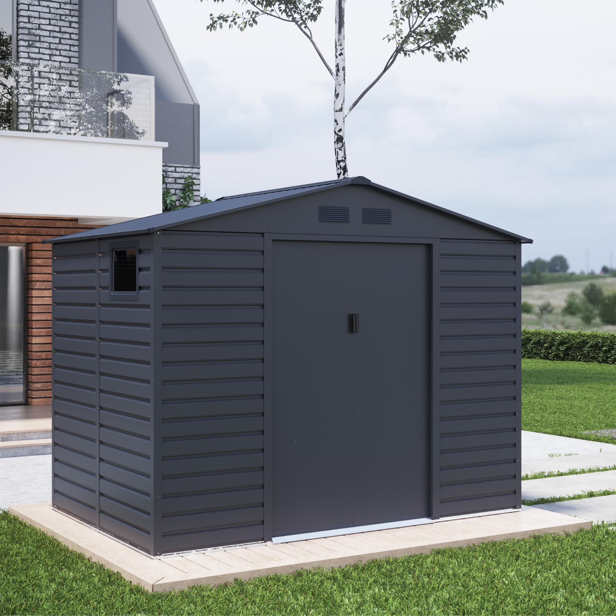 BillyOh Upton Apex Metal Shed - 9x6ft Grey