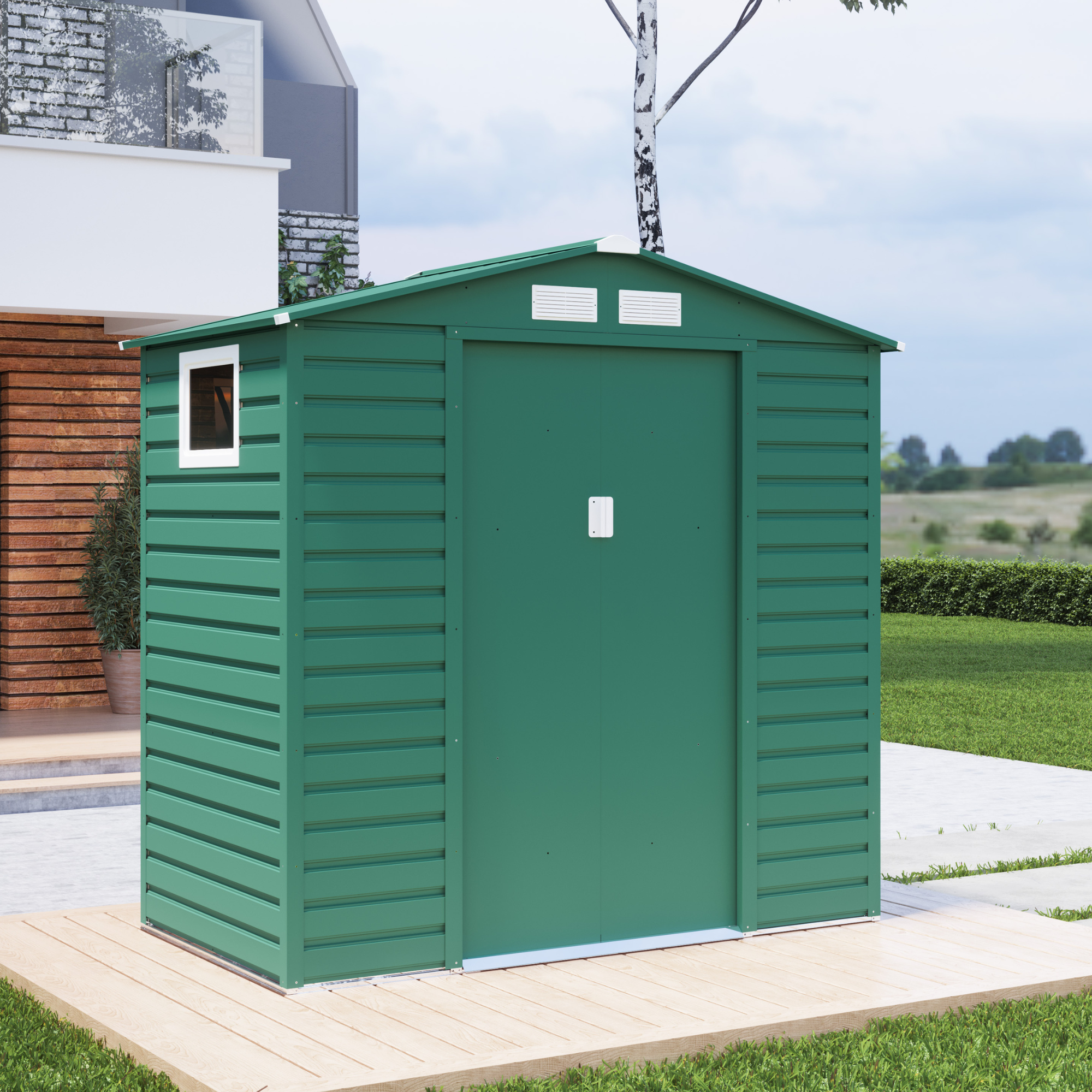 BillyOh Upton Apex Metal Shed - 7x4ft Green