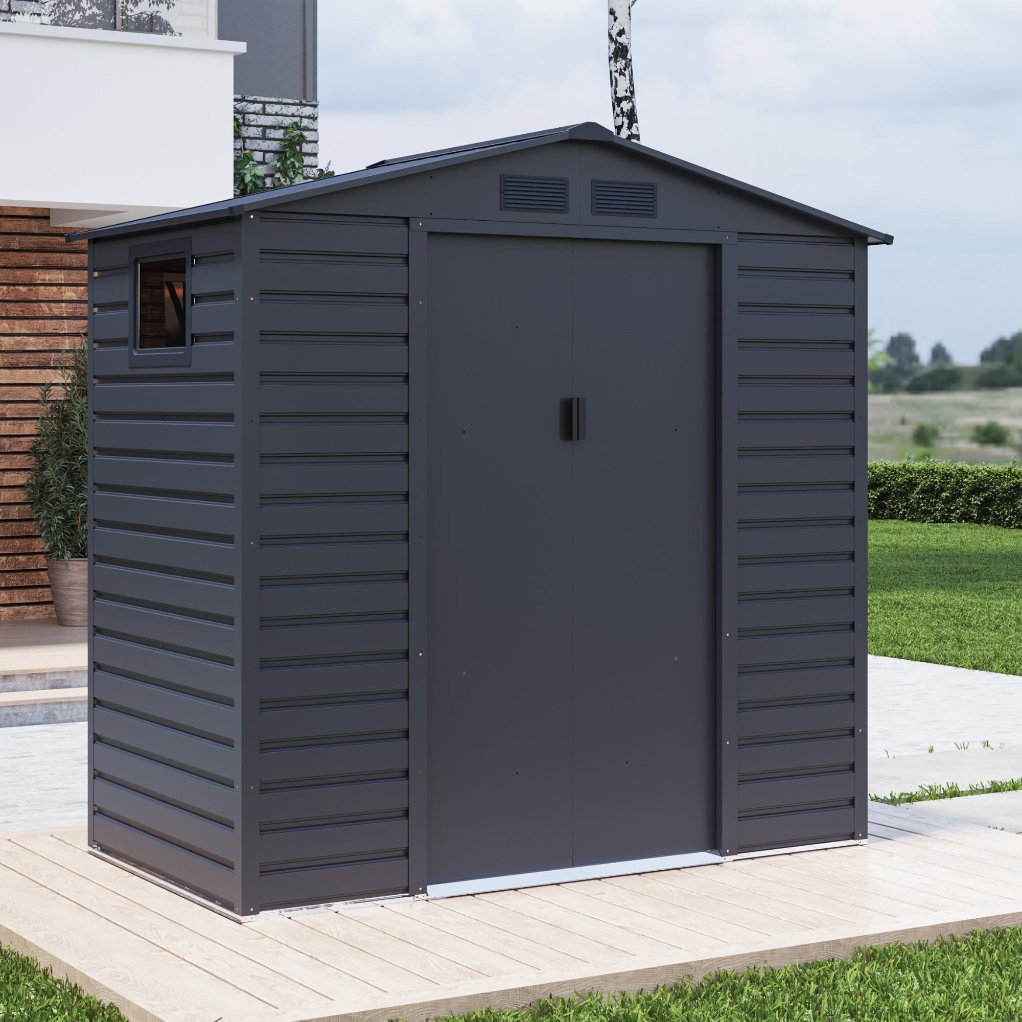 BillyOh Upton Apex Metal Shed - 7x4ft Grey