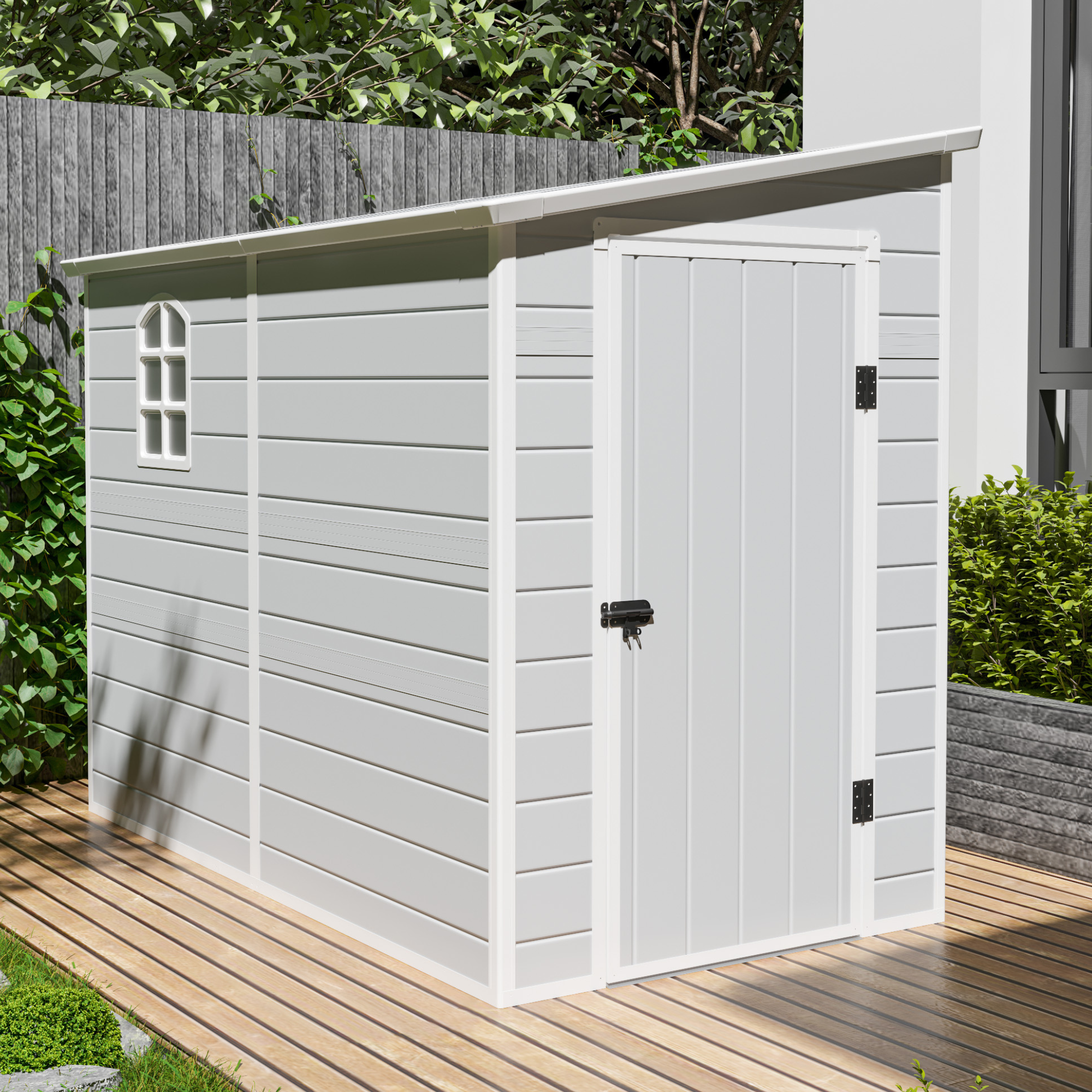 Jasmine Lean-To Pent Plastic Shed Light Grey - 5x8ft